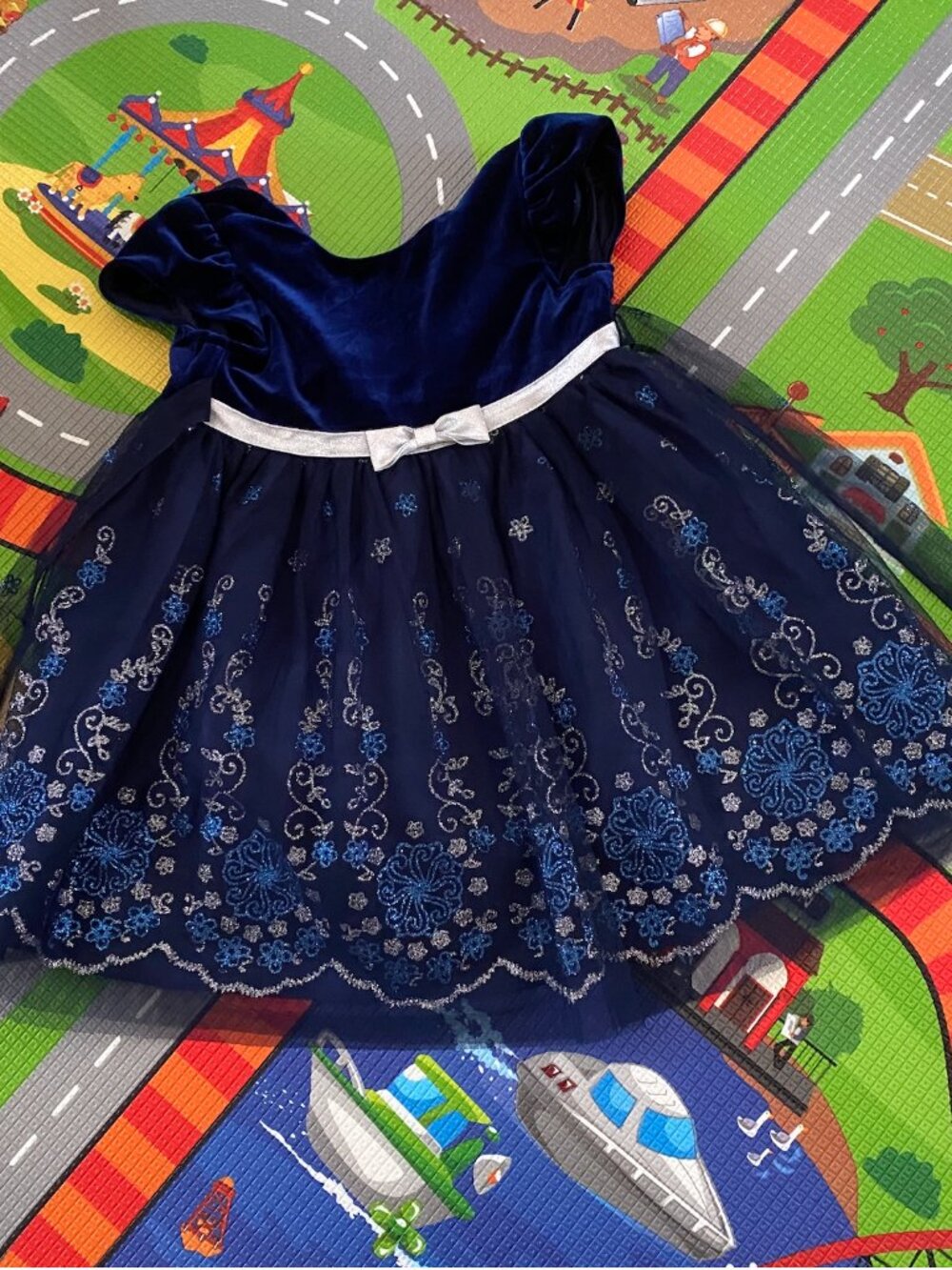 JONA MICHELLE Navy Blue with Glitter Tulle Velvet Top Dress Girl's 6